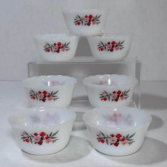 Fire-King Other - Anchor Hocking Fire King Prime Rose Custard Cups / Bowls Set of 7 Excellent Cond